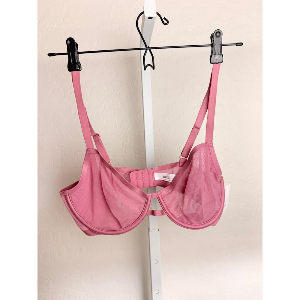 Auden Mesh Unlined Demi Bra Pink 34C Underwire Sheer NWT